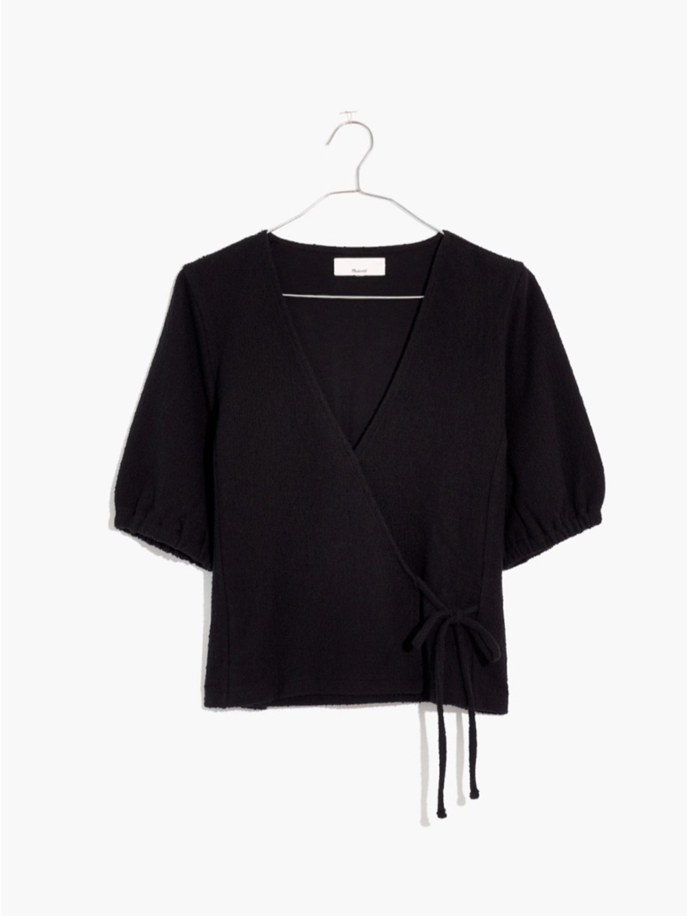 Madewell Black Wrap Puff-Sleeve Blouse